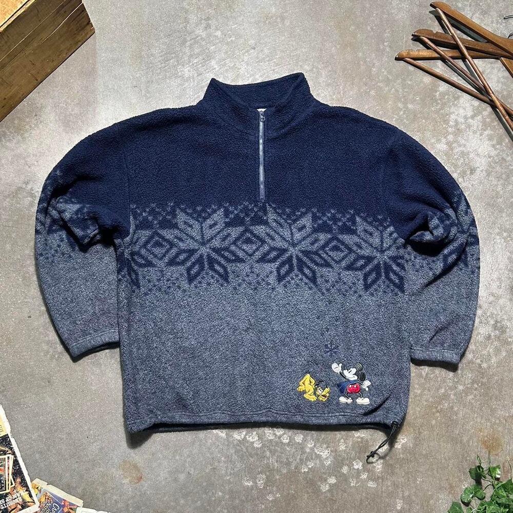 Vintage 90s Disney Store Mickey Mouse Fleece Quarter Zip Pullover Sweatshirt L